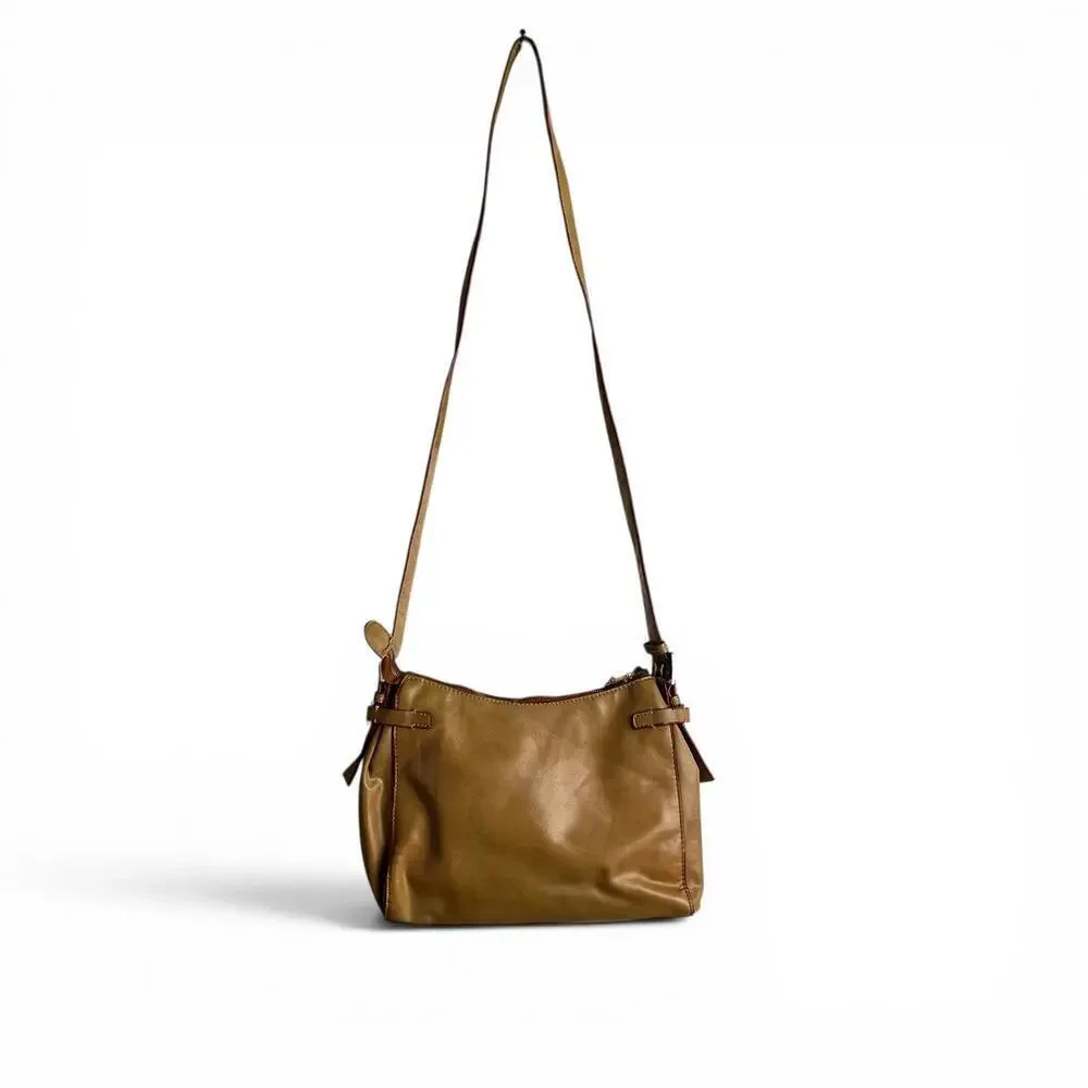 Vintage Tan Faux Leather Crossbody Bag